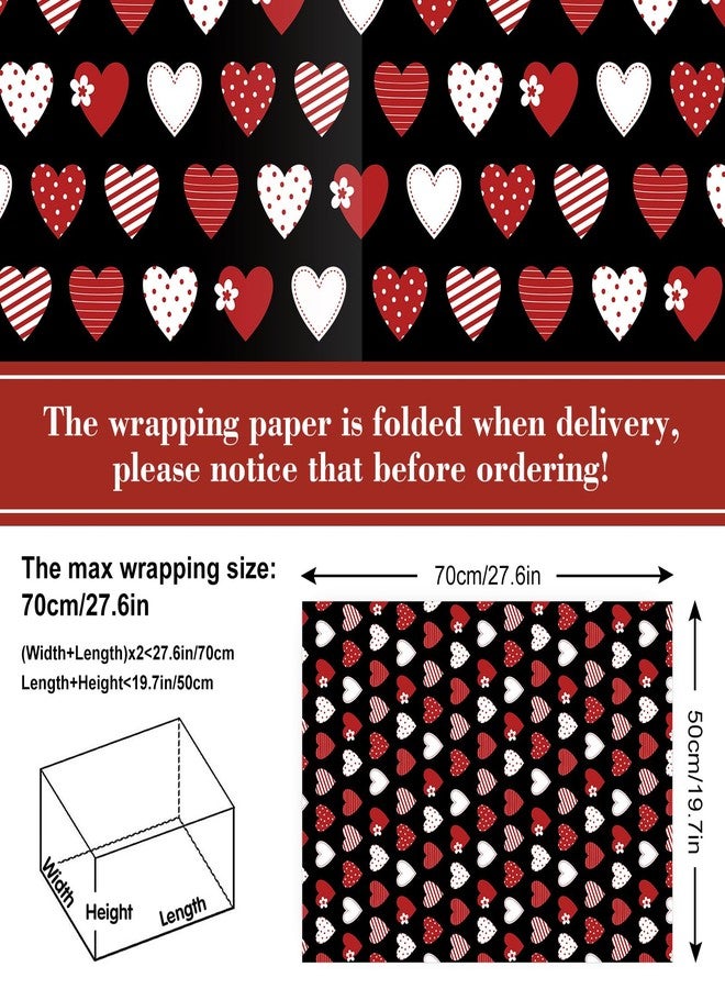 Whaline 12 Sheet Valentine's Day Wrapping Paper Heart Love Plaid Gift Wrap Paper Bulk Folded Flat Black Red Craft Paper for DIY Crafts Wedding Anniversary Party Gift Packing Supplies, 19.7 x 27.6 Inch - Image 2